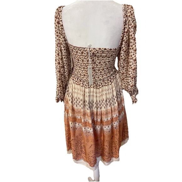 Olivaceous Hippie Boho Smocked Bodice Long Sleeve Mini Dress M NWT - Picture 4 of 7